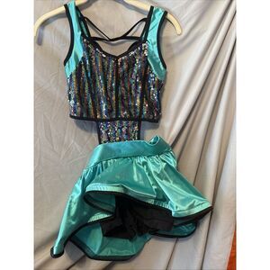 NWT‎ Weissman Teal With Multi-colored Sequins & Hair Clip Dance Size Small Adult